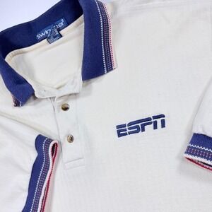 Vintage 90s ESPN Promo Embroidered Polo Shirt Mens L Swingster Made in USA